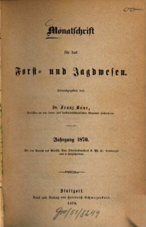 Monatschrift für das Forst- und Jagdwesen. 1870