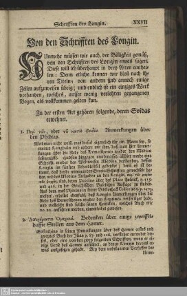 Von den Schrifften des Longin.