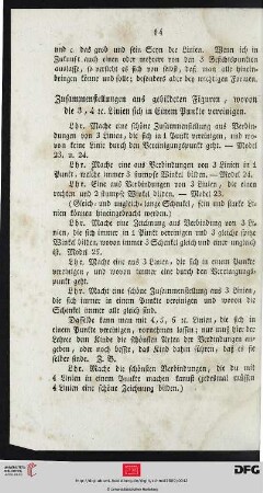 Zusammenstellungen aus gebildeten Figuren, wovon die 3, 4 Linien sich in einem Punkte vereinigen