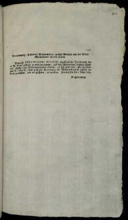 Verordnung, gegen die Wollenweber, welche Arbeiter aus der Woll-Manufactur an sich ziehen : Zweybrücken den 5 May 1763.