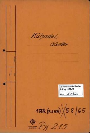 Personenheft Günter Kühndel (*11.02.1906), Kriminalinspektor