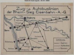 Übersichtskarte der RSE-AG und anderer Bahnen, mit Omnibusnetz, vor 1951