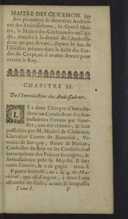 Chapitre XI. De l'Introducteur des Ambassadeurs.