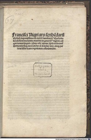 Francisci Nigri Ars scribendarum Epistolarum elegantissima