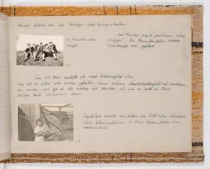 Fotoalbum von Anita Pester : Hinterdeckel. Anpappblatt mit Fotografien und tagebuchähnlichem Eintrag