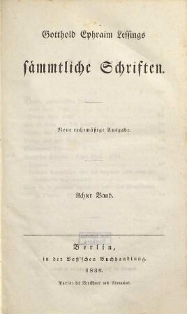 Gotthold Ephraim Lessings sämmtliche Schriften, 8