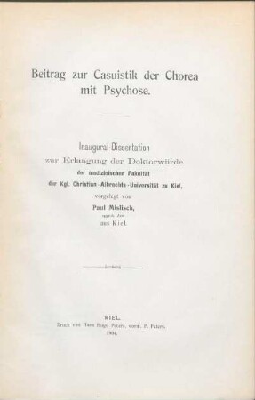 Beitrag zur Casuistik der Chorea mit Psychose