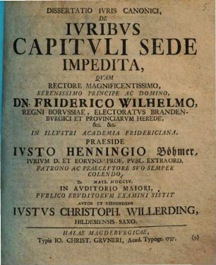 Dissertatio Ivris Canonici, De Ivribvs Capitvli Sede Impedita