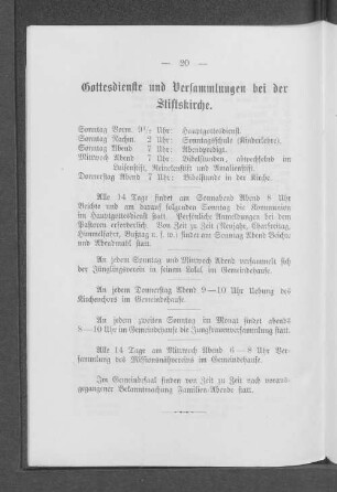 Gottesdienste und Versammlungen bei der Stiftskirche.