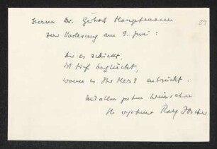 Brief von Rolf Ibscher an Gerhart Hauptmann