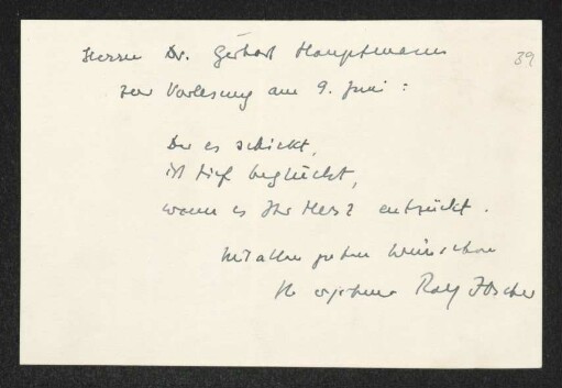 Brief von Rolf Ibscher an Gerhart Hauptmann