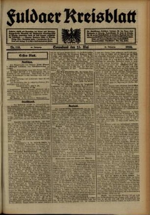 Erste Ausgabe vom Samstag, den 23. Mai 1914.