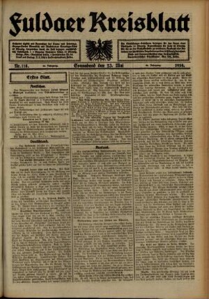 Erste Ausgabe vom Samstag, den 23. Mai 1914.