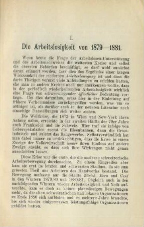 I. Die Arbeitslosigkeit von 1879-1881.