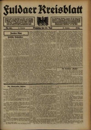 Zweite Ausgabe vom Samstag, den 20. Juni 1914.