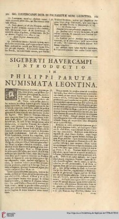 Sigeberti Havercampi introductio & commentarius in Philippi Parutae numismata Leontina