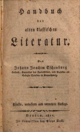 Handbuch der alten klassischen Literatur