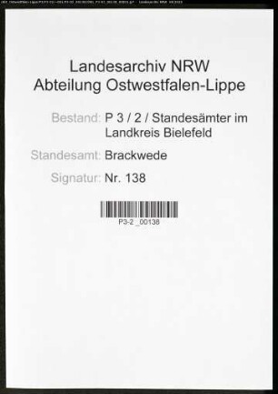 Sterberegister Standesamt Brackwede