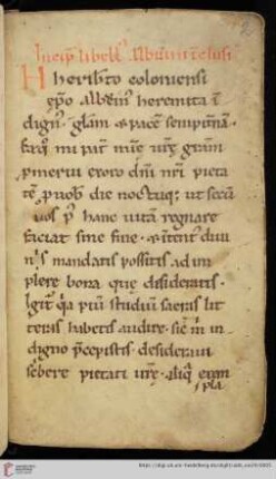 Albuinus Eremita: Liber de virtutibus ad Heribertum archiepiscopum Coloniensem