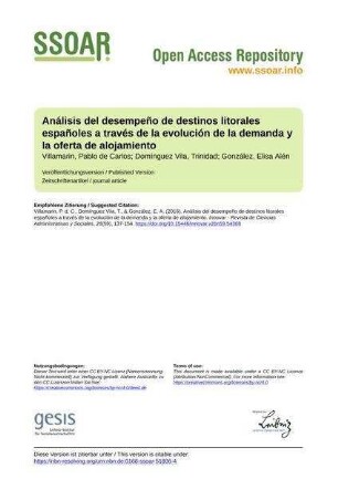 Análisis del desempeño de destinos litorales españoles a través de la evolución de la demanda y la oferta de alojamiento
