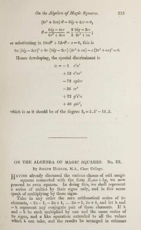 On the algebra of magic squares. No. III.