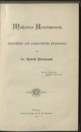Modernes Hexenwesen : spiritistische und antispiritistische Plaudereien