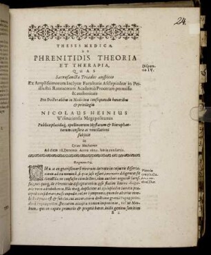Theses Medica De Phrenitidis Theoria Et Therapia, [...]
