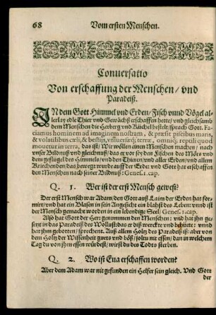 Conversatio Von erschaffung der Menschen/ und Paradeiß.