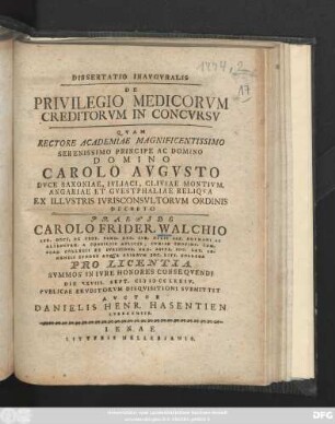 Dissertatio Inavgvralis De Privilegio Medicorvm Creditorvm In Concvrsv