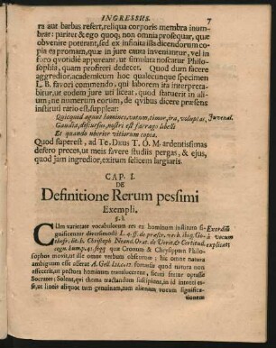 Cap. I. De Definitione Rerum pessimi Exempli.