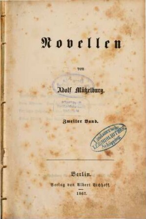 Novellen von Adolf Mützelburg, 2