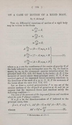 On a case of motion of a rigid body.