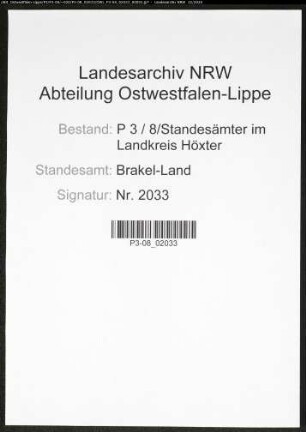 Sterberegister Standesamt Brakel-Land