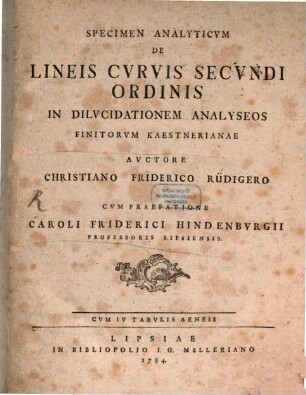 Specimen Analyticvm De Lineis Cvrvis Secvndi Ordinis In Dilvcidationem Analyseos Finitorvm Kaestnerianae