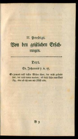 II. Predigt. Von den geistlichen Erfahrungen