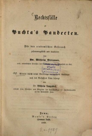 Rechtsfälle zu Puchta's Pandecten