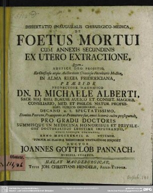 Dissertatio Inauguralis Chirurgico-Medica, De Foetus Mortui Cum Annexis Secundinis Ex Utero Extractione