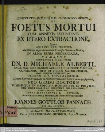 Dissertatio Inauguralis Chirurgico-Medica, De Foetus Mortui Cum Annexis Secundinis Ex Utero Extractione