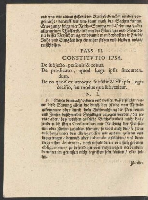 Pars II. Constitutio Ipsa.