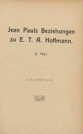Jean Pauls Beziehungen zu E.T.A. Hoffmann (2. Teil)