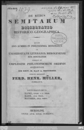 De rebus Semitarum : Dissertatio historico-geographia
