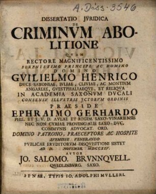 Dissertatio Iuridica De Criminum Abolitione