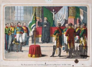Die Fahnenweihe der sächsischen Landwehr in Dresden am 14. Dezember 1813 während des russischen Generalgouvernements in Sachsen in den Befreiungskriege gegen Napoleon