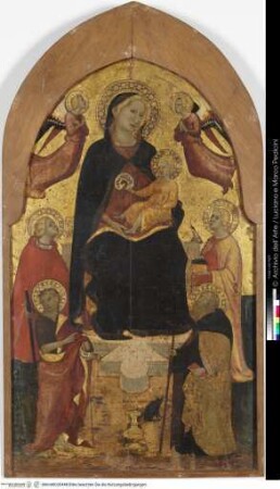 Thronende Madonna mit Engeln und Heiligen - Thronende Madonna mit Engeln und den Heiligen Katharina, Maria Magdalena, Johannes und Antonius Abbas (?)