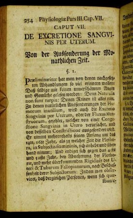 Caput VII. De Excretione sanguinis per uterum. Von der Aussonderung der Monathlichen Zeit.