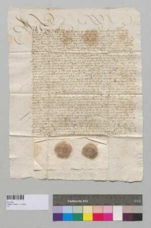 Abt Honoratus, Prior Valentinianus, Subprior Johannes und der Konvent von Kloster Seeon übertragen das bisher von Georg Deinwallner freistiftsweise und nun verkaufte Hofstetter Gut zu Hofstetten im Vogtgericht Mühldorf an den Käufer Georg Niedermair zu Freistift. S1: Abt Honoratus v. Kloster Seeon, S2: Konvent v. Kloster Seeon