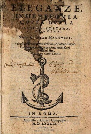 Eleganze insieme con la copia della lingua toscana e latina