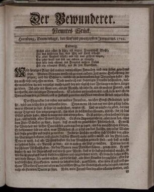 Neuntes Stück. Hamburg, Donnerstags, den fünf und zwanzigsten Januarius. 1742.