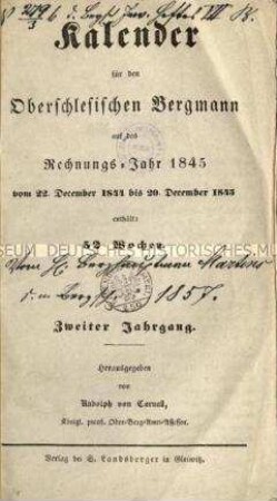 Taschenbuch für den Bergmann. 2. Jg. 1845