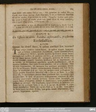 Caput V. De Officiis in certis Statibus observandis, praesertim Ecclesiastico.